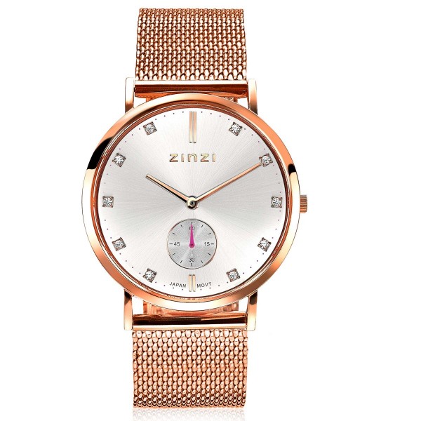 Zinzi - Retro ZIW426M Dameshorloge Rosékleurig - Zilverkleurig + Gratis Zinzi Armbandje