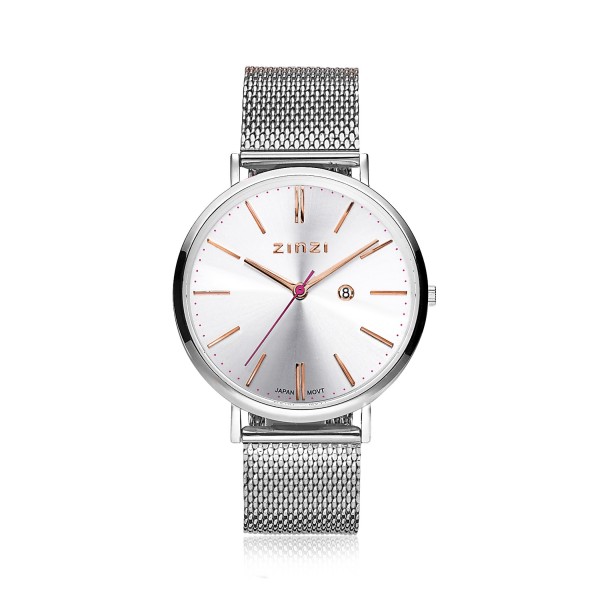 Zinzi - Retro ZIW412M Dameshorloge Zilverkleurig + Gratis Zinzi Armbandje
