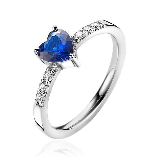 Zinzi - Zilveren Ring ZIR2134B56 Saffierblauwe Hart Zirkonia