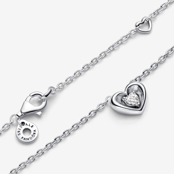 Pandora Stralend hart en zwevende steenhanger halsketting 392494C01-45
