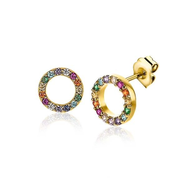 Zinzi - Zilveren Oorknopjes ZIO2170 Goudkleurig - Regenboog