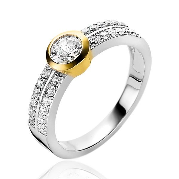 Zinzi - Zilveren Ring ZIR1895-60 Goudkleurig - Met Zirkonia's