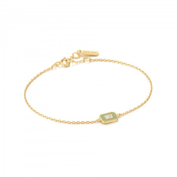Ania Haie - Zilveren Armband B028-02G-R Goudkleurig - Sage Enamel Emblem