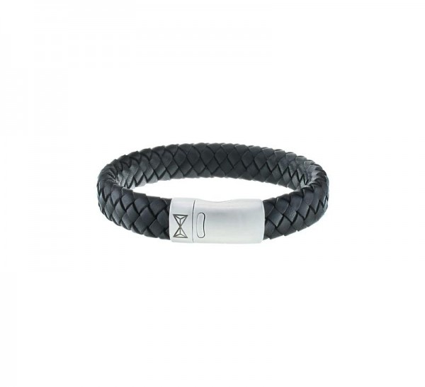 Aze Jewels - Herenarmband Gevlochten Leer Zwart AZ-BL005-A-210