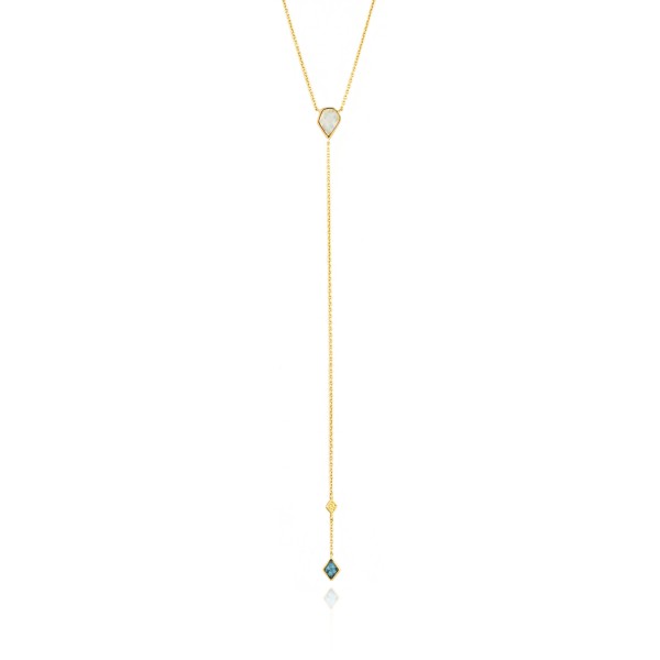 Ania Haie - Zilveren Y-Collier N014-01G Goudkleurig - Turquoise Opal