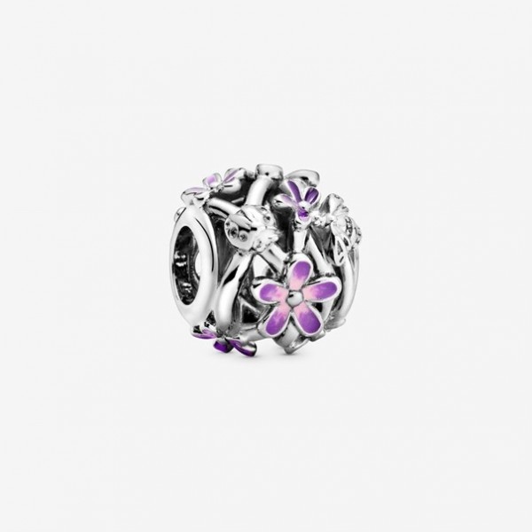 Pandora - Zilveren Bedel 798772C02 Openwork Paars Madeliefje