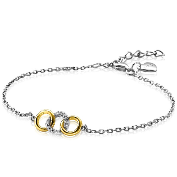 ZINZI zilveren armband geel verguld 3 open rondjes verbonden ZIA2045Y