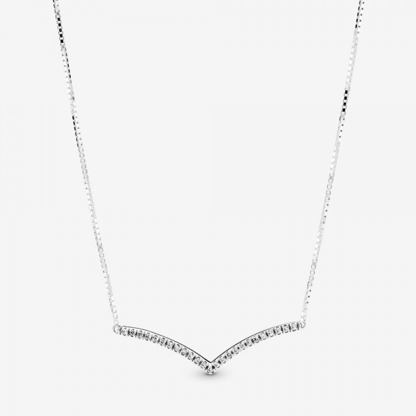 Pandora - Zilveren Kettingen & Hangers 397802CZ-45 Sparkling Wishbone Ketting