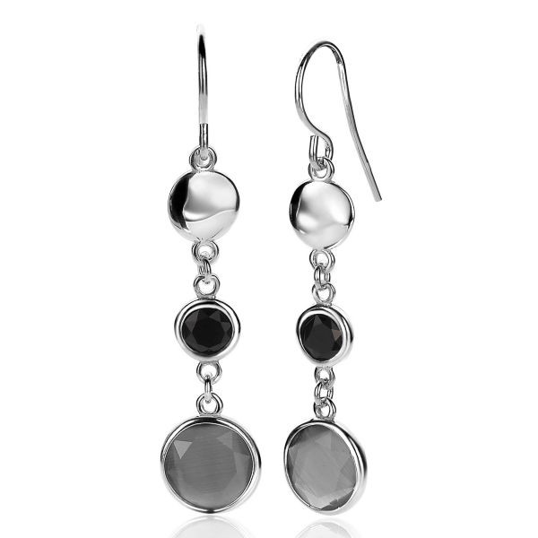 Zinzi - Zilveren Oorhangers ZIO2109 Zwart - Grijs