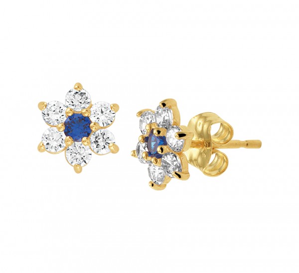 Gouden Oorknoppen Zirkonia Blauw Saffier