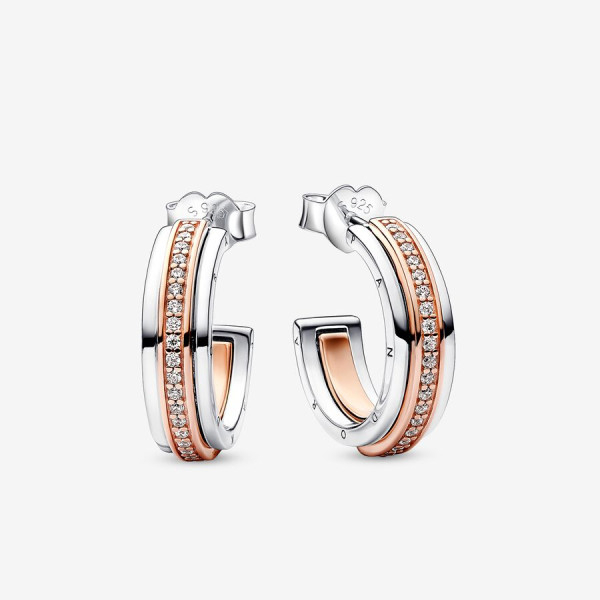 Pandora Signature tweekleurige Logo&Pavé oorringen 282737C01