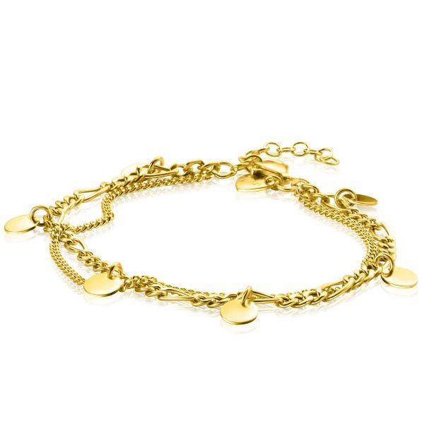 ZINZI Goudkleurige multi look armband met gourmet en figaro schakels ZIA2368