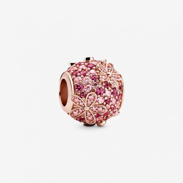 Pandora - Zilveren Garden Bedel 788797C01 Rosékleurige Roze Pavé Madeliefjes