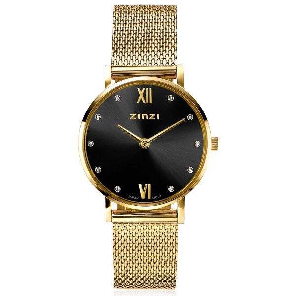 Zinzi - Lady Crystal ZIW643M Dameshorloge - Goudkleurig Zwarte wijzerplaat