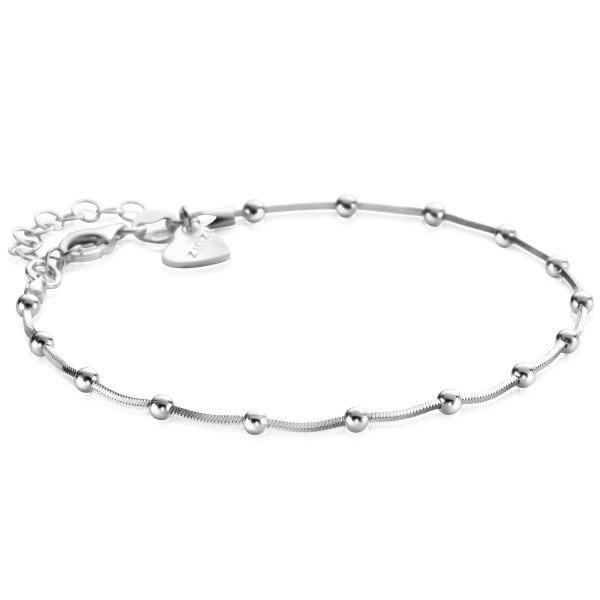 Zinzi Zilverkleurige Slangen armband vierkante schakels en 15 verfijnde bolletjes ZIA2471
