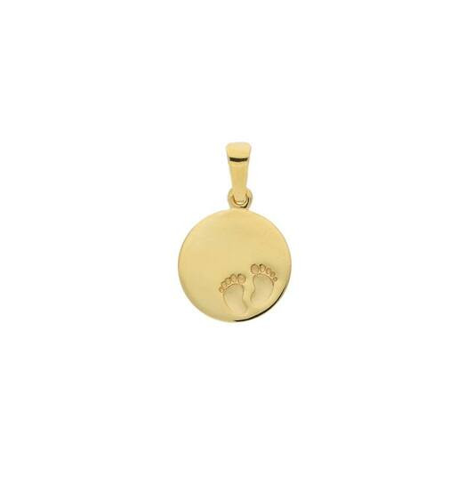 Gouden graveerplaatje rond 12 mm met voetjes 14 karaat