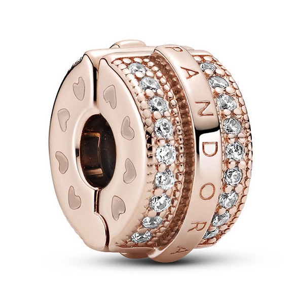 Pandora - Signature Clip Roségoudkleurig Pavé Lines 789042C01