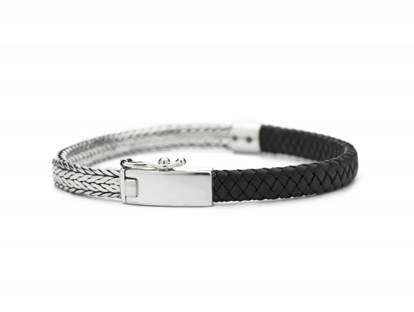 Silk - Zilveren Leren Armband 369BLK.19 Alpha