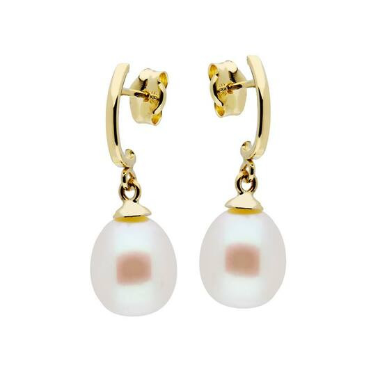 Gouden Oorringen met Steker 14 karaat met Parel 8 mm