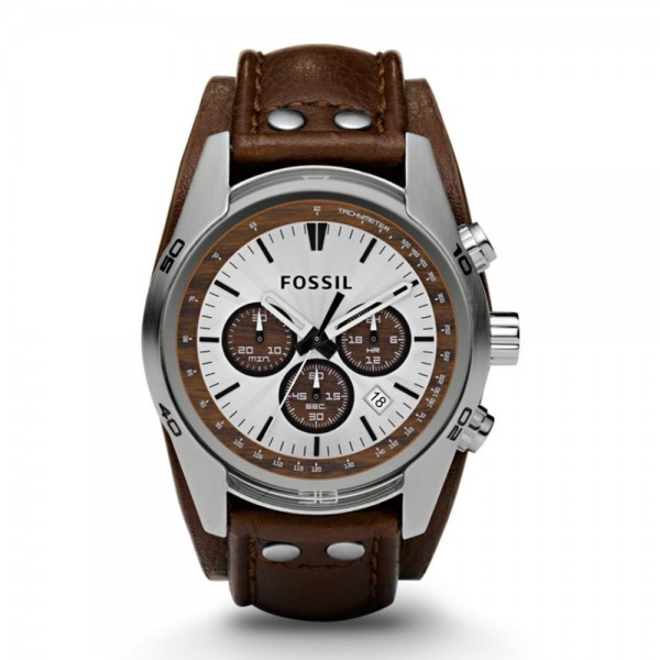 Fossil Coachman Chronograaf Herenhorloge Quartz CH2565 Zilverkleurig Bruin