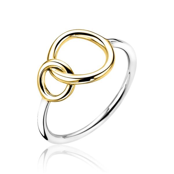 Zinzi - Zilveren Ring ZIR1278G56 2 Goudkleurige Rondjes