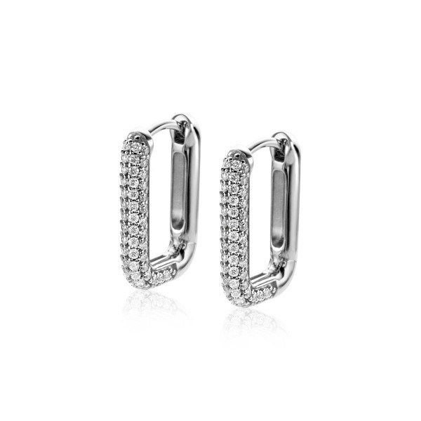 ZINZI zilveren luxe oorringen 18x3 mm rechthoekig met witte zirkonia's ZIO2222Z