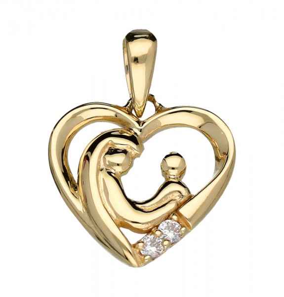 Gouden Familie Hanger Hart 2 Zirkonia's 220.0947.00