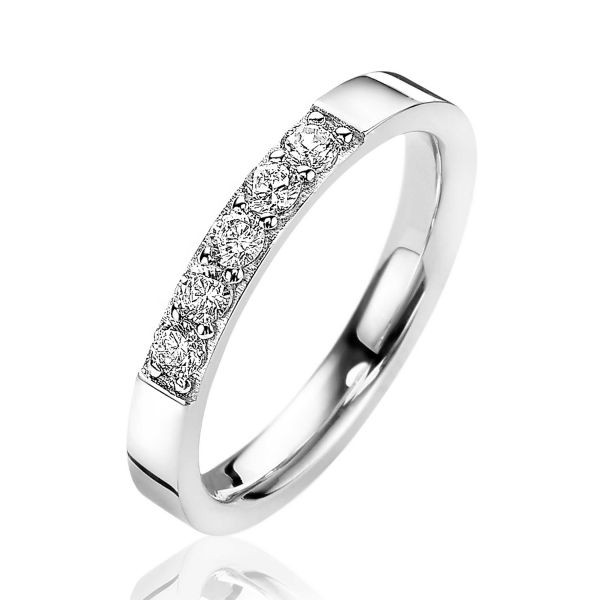 Zinzi - Zilveren Brede Gladde Aanschuifring ZIR2131-54 5 Witte Zirkonia's