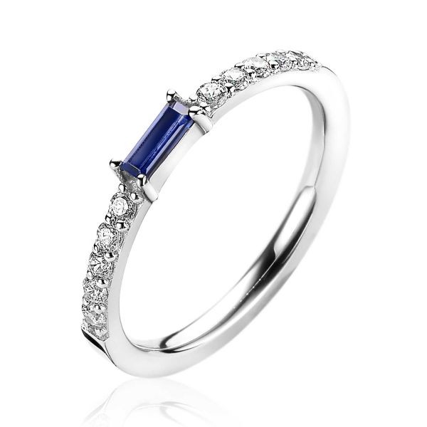 Zinzi - Zilveren Aanschuifring ZIR2133B54 Blauwe Baguette Zirkonia
