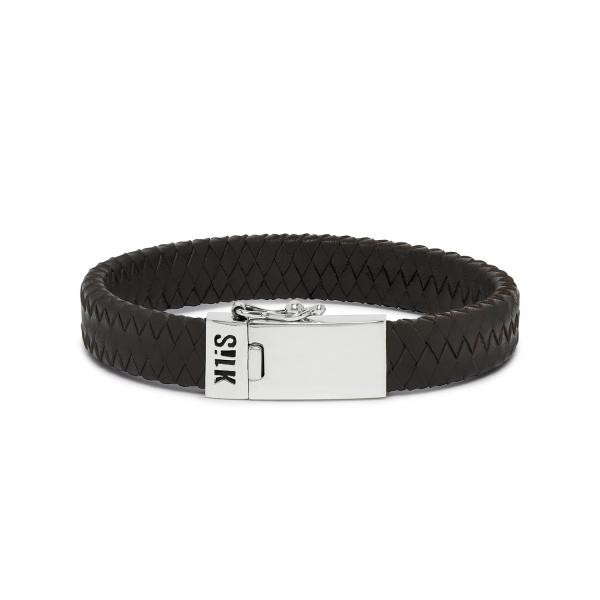 Silk - Armband 841BLK.21cm Zwart Gevlochten Leer
