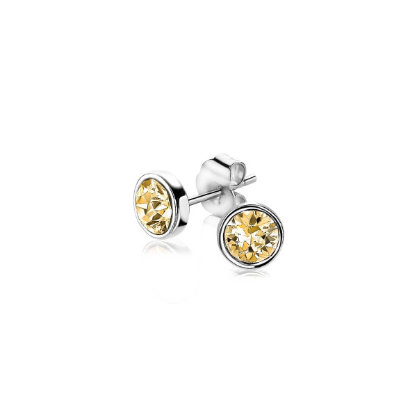 Zinzi Zilverkleurige oorknoppen 7 mm rond met Swarovski Crystal Champagne ZIO1423C