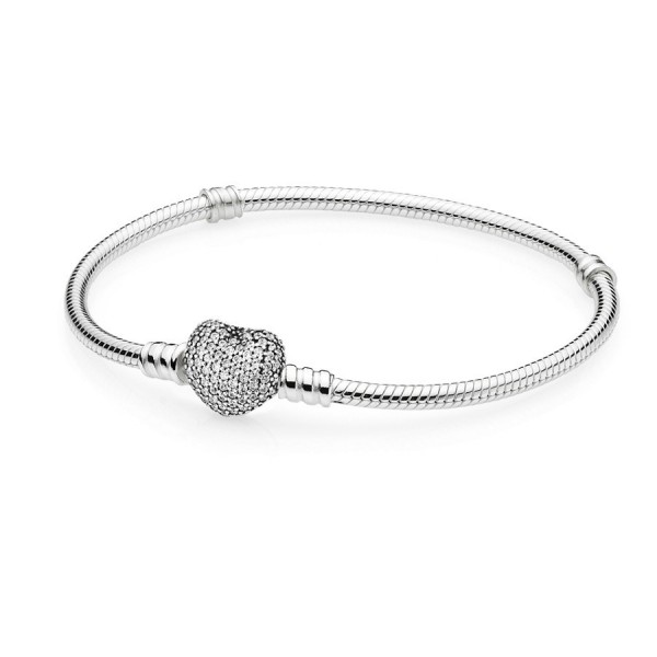 Pandora Moments - Sprankelende Snake Armband met Hartsluiting met Zirkonia 19cm - 590727CZ