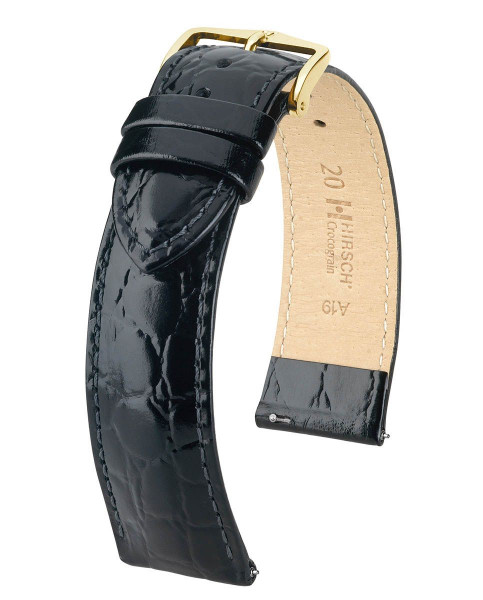 Hirsch Crocograin Horlogeband Zwart 22mm