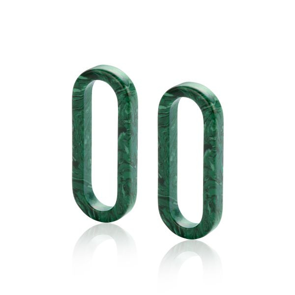 Zinzi grote ovale oorbedels 30 mm in trendy malachiet groen (zonder oorringen) ZICH2456G