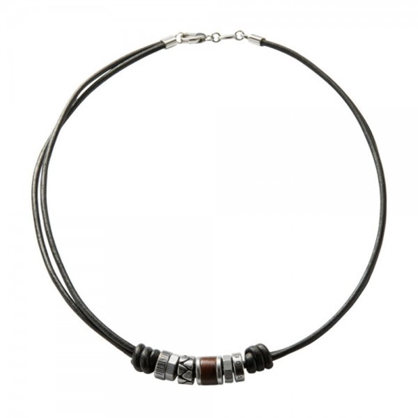 Fossil - Herencollier JF84068040 Leer Bruin/Zwart