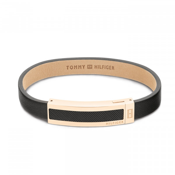 Tommy Hilfiger - Herenarmband TJ2790399 Zwart Leer Met Goudkleurige Sluiting