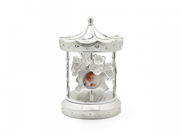Zilverstad Muziek Carrousel met fotolijstjes - verzilverd - 21cm