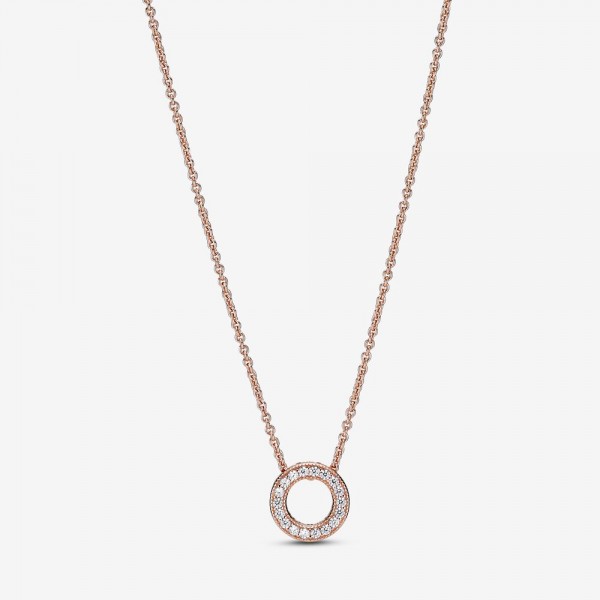 Pandora - Zilveren Signature Collier 387436C01-45 Logo Pavé Cirkel