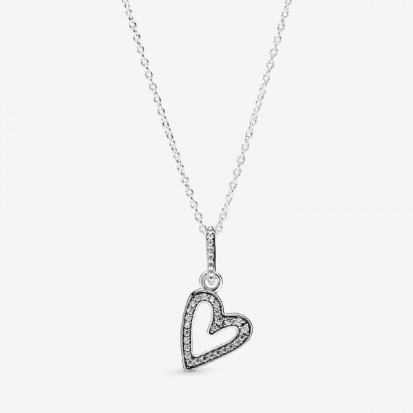 Pandora - Sprankelend Vrije Hand Hart Ketting - 398688C01-50