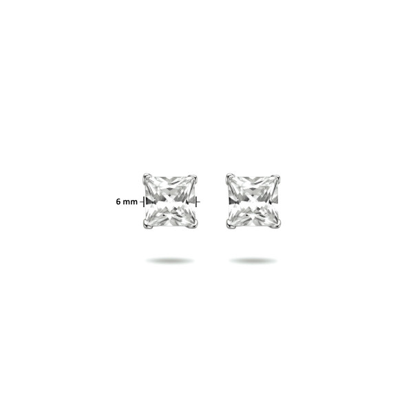 Oorknoppen Zilver Zirkonia Vierkant 6mm
