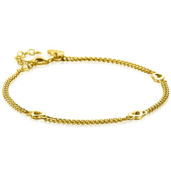 Zinzi Goudkleurige Gourmet Armband met 3 Open Hartjes ZIA2409G