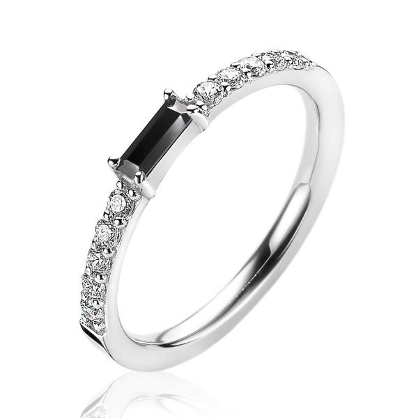 Zinzi - Zilveren Luxe Aanschuifring ZIR2133Z-56 Baguette Geslepen Zwarte Zirconia