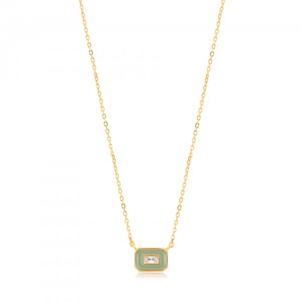 Ania Haie - Zilveren Collier N028-02G-B Goudkleurig - Sage Enamel Emblem