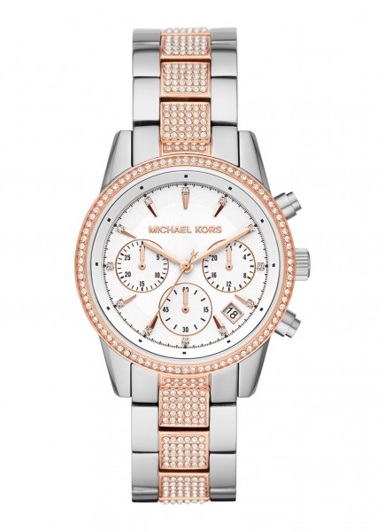Michael Kors Ritz Dameshorloge Chronograaf Quartz Analoog MK6651 Zilverkleurig Wit Zirkonia