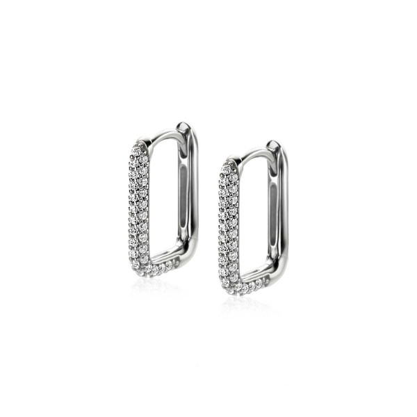 ZINZI zilveren luxe oorringen 15x2 mm rechthoekig met witte zirkonia's ZIO2221Z