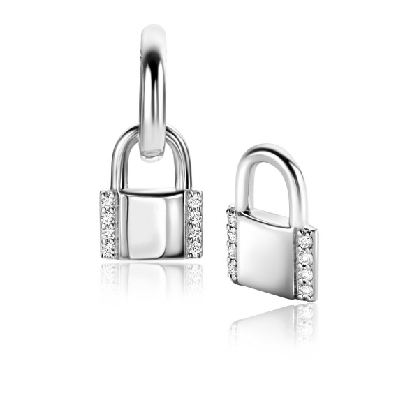 ZINZI zilveren oorbedels trendy slotje bezet met witte zirkonia's ZICH2391
