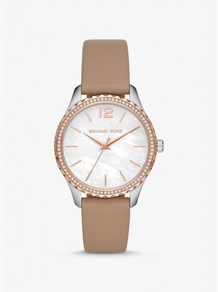 Michael Kors - Layton MK2910 Dameshorloge - Beige Lerenband