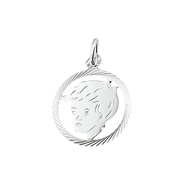 Kinderkopje Jongen in rand - ZILVER - 19mm
