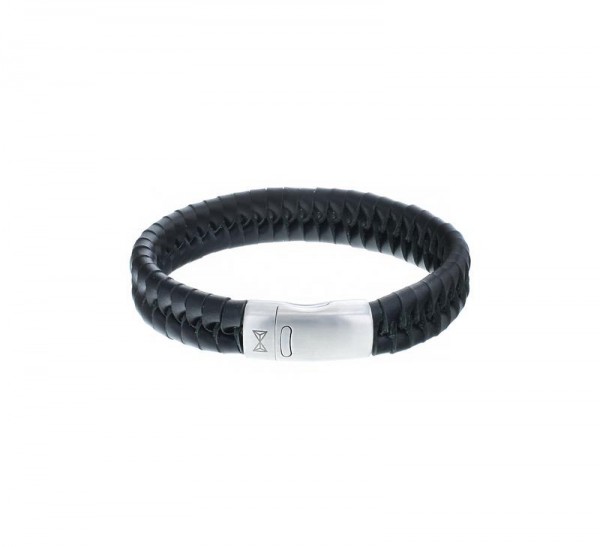 Aze Jewels - Armband AZ-BL009-A-210 Vissengraat Gevlochten Leer - Zwart