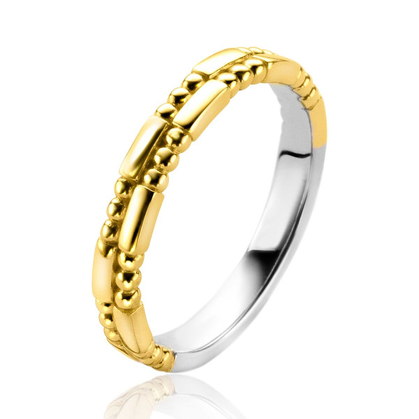Zinzi Zilverkleurige ring extra 14 karaat geel verguld staafjes en bolletjes ZIR2250-54
